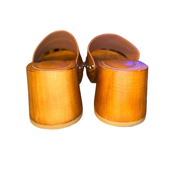 Tan Leather Mules with Wooden Heel - Picture 7 of 8